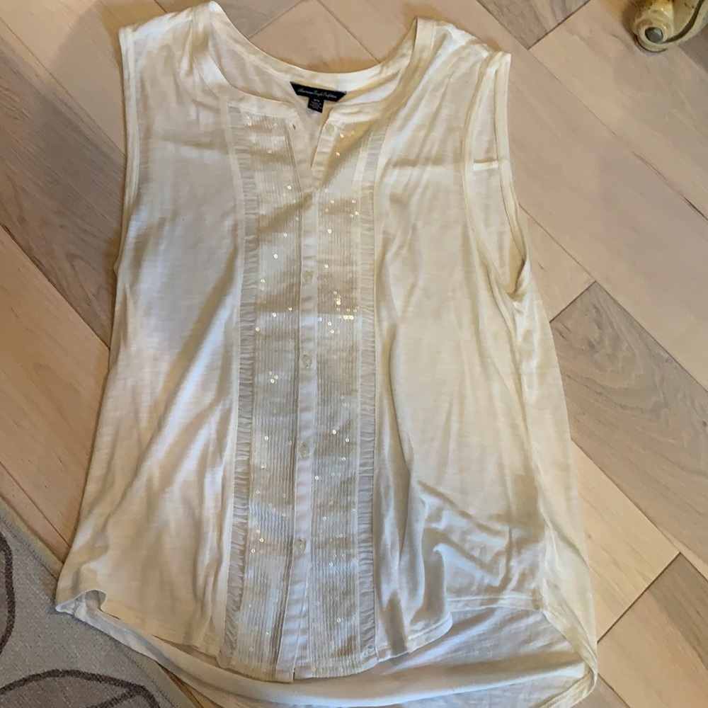 American Eagle Cream Sparkle Button Up Tank Top